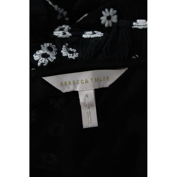 Rebecca Taylor Womens Floral Print Ruffled Button DownBlouse Black White Size 8 - Picture 7 of 7